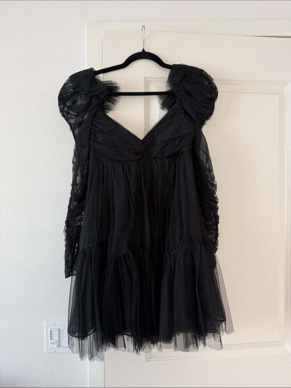 Zimmermann Black Layered Tulle Puff-Sleeve Mini Dress - Zimmermann size 1